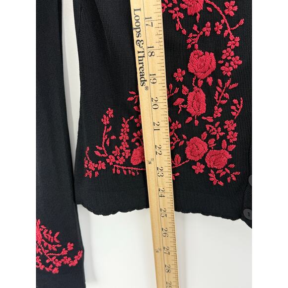 Cache Black Red Floral Embroidered Cardigan Women M Y2K Holidays Vintage - Picture 6 of 7